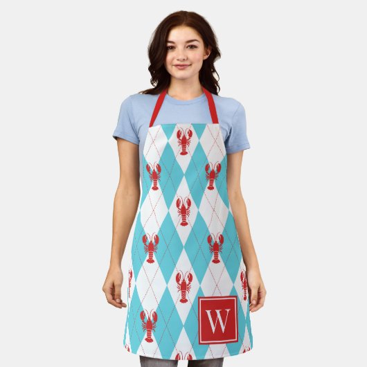 Preppy-Hummer-Argyle - Rotes und Türkis Monogramm Schürze (Getragen)