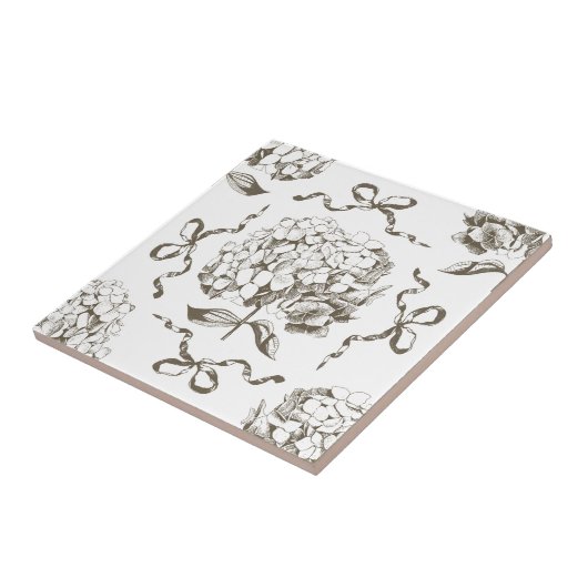 Preppy Hydrangea Bow Beige Nahtloses Toile Muster Fliese (Seite)