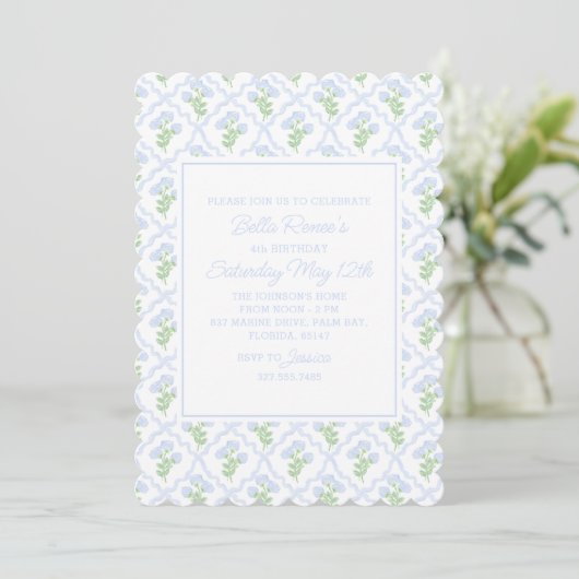 Preppy Hydrangea Watercolor Trellis Editable Einladung (Stehend Vorderseite)