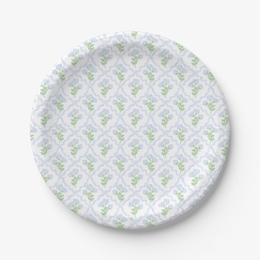 Preppy Hydrangea Watercolor Trellis Editable Pappteller (Vorderseite)