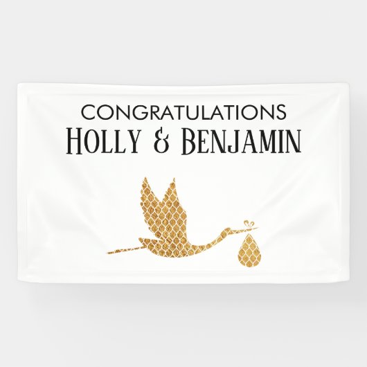 Preppy Imitats Gold Stork Herzlichen Glückwunsch K Banner (Horizontal)