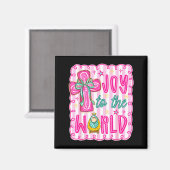 Preppy Joy To The World Christian Christmas Cross Magnet (Vorderseite/Rückseite)