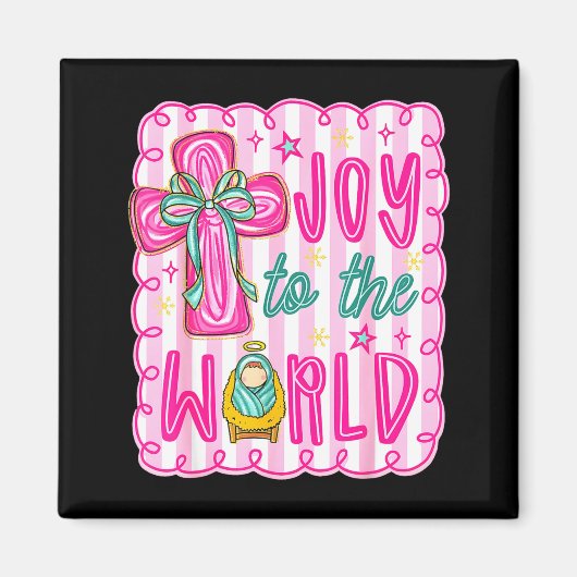 Preppy Joy To The World Christian Christmas Cross Magnet (Vorne)