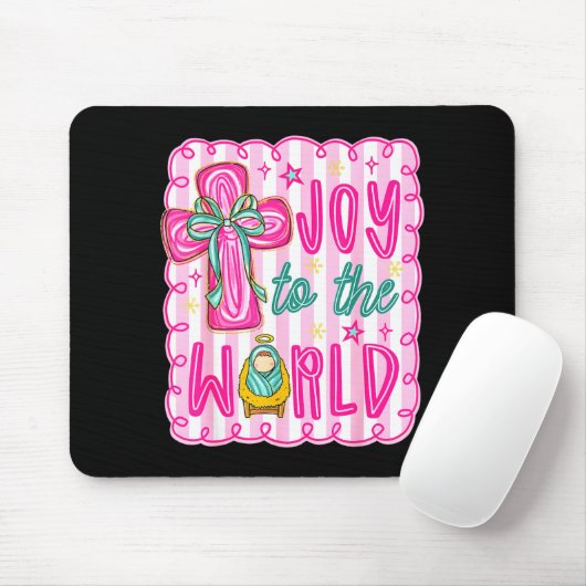 Preppy Joy To The World Christian Christmas Cross Mousepad (Mit Mouse)