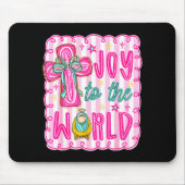 Preppy Joy To The World Christian Christmas Cross Mousepad (Vorne)