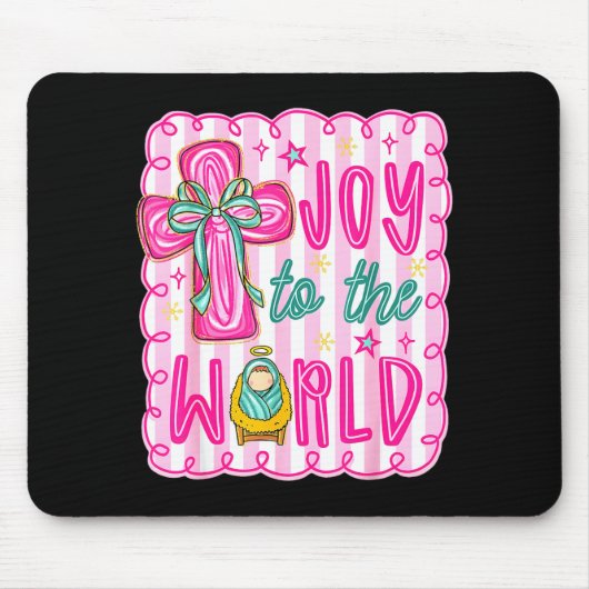Preppy Joy To The World Christian Christmas Cross Mousepad (Vorne)