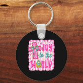 Preppy Joy To The World Christian Christmas Cross Schlüsselanhänger (Vorderseite)