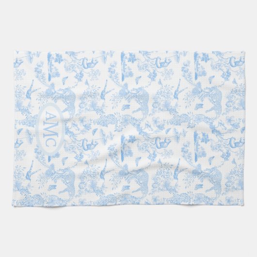 Preppy Jungle Chinoiserie Monogram A Geschirrtuch (Horizontal)