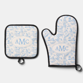 Preppy Jungle Chinoiserie Monogram Ofenhandschuh & Topflappen-Set