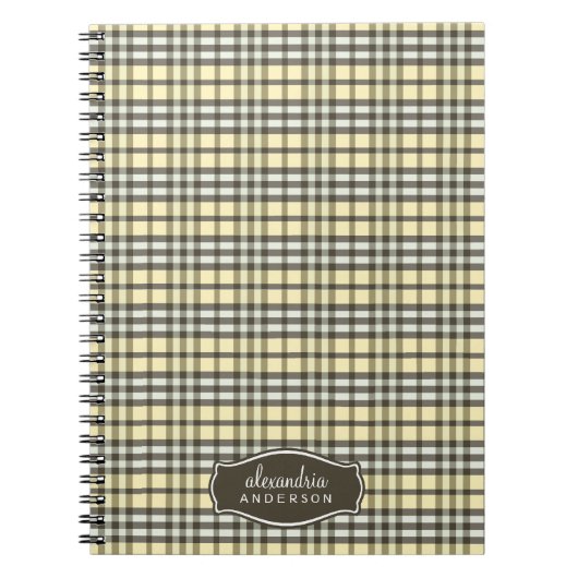 Preppy Kariert Custom Notebook (Schokolade/Gelb) Notizblock (Vorderseite)