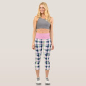 Preppy Kariert Navy Blue Pink Green Brushhub Capri Leggings (Vorderseite)