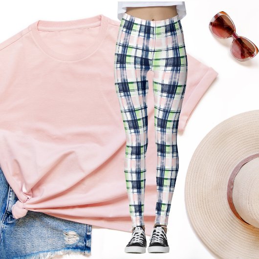 Preppy Kariert Navy Blue Pink Green Brushhub Leggings