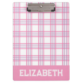 Preppy-Kariert Rosa Lila Varsity-Schrift Schule Klemmbrett