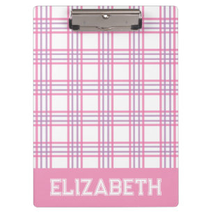 Preppy-Kariert Rosa Lila Varsity-Schrift Schule Klemmbrett
