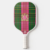 Preppy Kariert rosa und grün Mit Monogramm Pickleball Schläger (Vorderseite)