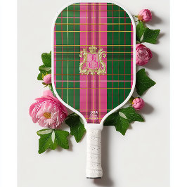 Preppy Kariert rosa und grün Mit Monogramm Pickleball Schläger