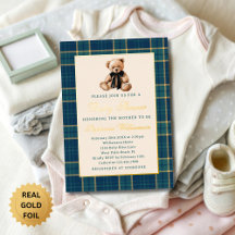Preppy Kariert Vintage Teddybär Baby-Party Gold