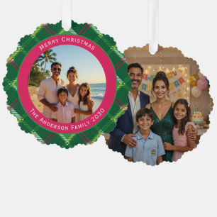 Preppy-Karo-Familienfoto-Weihnachtsbaumanhänger Pi Ornament Karte