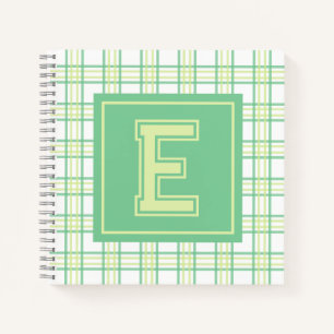 Preppy-Karo-Uni-Monogramm Grün Limette Quadrat Notizblock