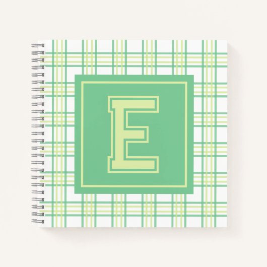 Preppy-Karo-Uni-Monogramm Grün Limette Quadrat Notizblock (Vorderseite)