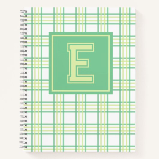 Preppy-Karo-Varsity-Monogramm Grün-Lime Notizblock (Vorderseite)