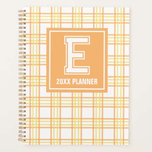 Preppy-Karo-Varsity-Monogramm Orange-Gelb Planer (Vorderseite)