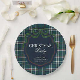 Preppy-Karo-Weihnachtsfeier Grün-Navy-Tartan Pappteller