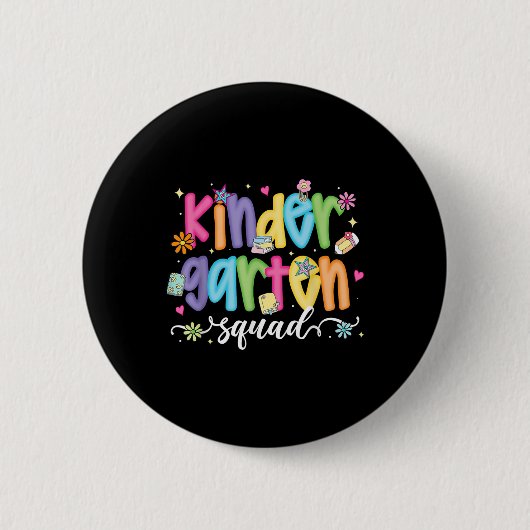 Preppy Kindergarten Squad Team Crew Teacher Back T Button (Vorderseite)