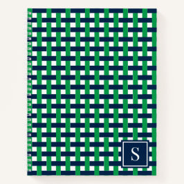 Preppy-Korbegeflecht – Navy & Grünes Monogramm Notizblock
