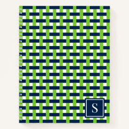 Preppy-Korbegeflecht – Navy & Lime Monogramm Notizblock