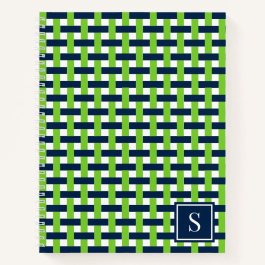 Preppy-Korbegeflecht – Navy & Lime Monogramm Notizblock (Vorderseite)