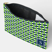 Preppy-Korbegeflecht – Navy & Lime Monogramm Zubehörtasche (Offen)