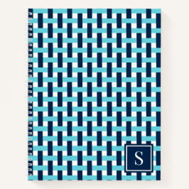 Preppy-Korbegeflecht – Navy & Türkis Monogramm Notizblock
