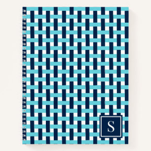 Preppy-Korbegeflecht – Navy & Türkis Monogramm Notizblock