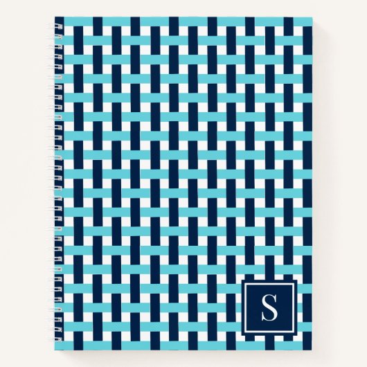 Preppy-Korbegeflecht – Navy & Türkis Monogramm Notizblock (Vorderseite)