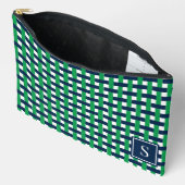 Preppy-Korbegeflecht – Navy- und Grün-Monogramm Zubehörtasche (Offen)