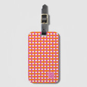 Preppy-Korbgeflecht - Hot Pink & Orange Monogramm Gepäckanhänger (Vorderseite Vertikal)