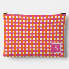 Preppy-Korbgeflecht - Hot Pink & Orange Monogramm Zubehörtasche