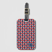 Preppy-Korbgeflecht - Navy & rotes Monogramm Gepäckanhänger (Vorderseite Vertikal)