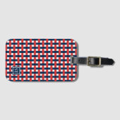 Preppy-Korbgeflecht - Navy & rotes Monogramm Gepäckanhänger (Vorderseite (Horizontal))