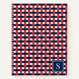 Preppy Korbgeflecht – Navy & rotes Monogramm Notizblock