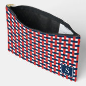 Preppy Korbgeflecht – Navy & rotes Monogramm Zubehörtasche (Offen)