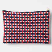 Preppy Korbgeflecht – Navy & rotes Monogramm Zubehörtasche (Rückseite)