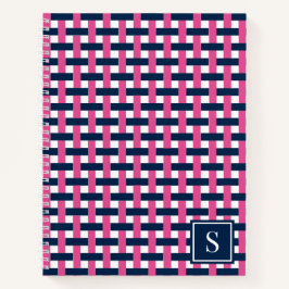 Preppy-Korbrohrmuster – Navy & Hot Pink Monogramm Notizblock