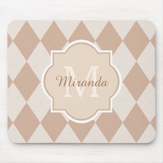 Preppy Light Brown Raute Girl Monogram und Name Mousepad (Vorne)