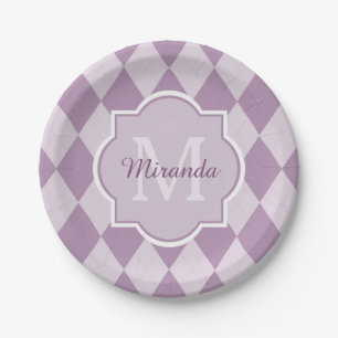Preppy Light Lila Raute Girl Monogram und Name Pappteller