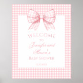 Preppy Light Pink Gingham Bow Baby Girl Dusche Poster (Vorne)