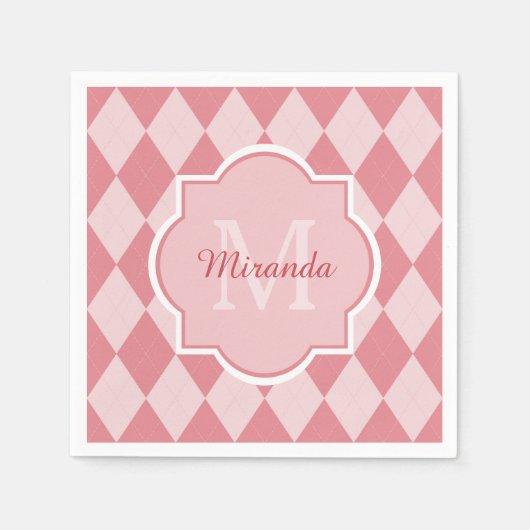 Preppy Light Pink Raute Girl Monogram Party Name Serviette (Vorderseite)