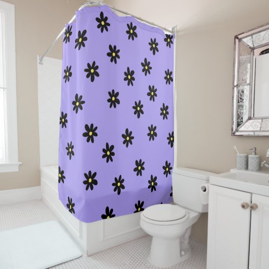 Preppy Lila Black Floral Simple Blume Pattern Duschvorhang (Beispiel)