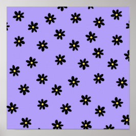 Preppy Lila Black Floral Simple Blume Pattern Poster